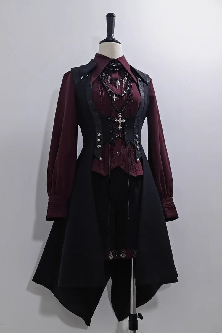 Black Lace-Up Slim Gothic Vintage Prince Ouji Lolita Long Vest