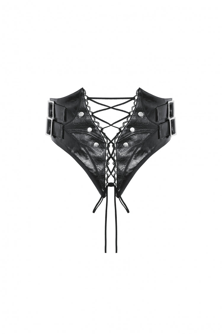 Black Lace-Up Buckled Zippered Women's Punk Shiny PU Corset