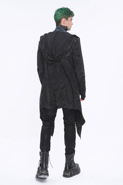 Black Lrregular Back Multi Chain Long Men's Gothic Coat With Hood
