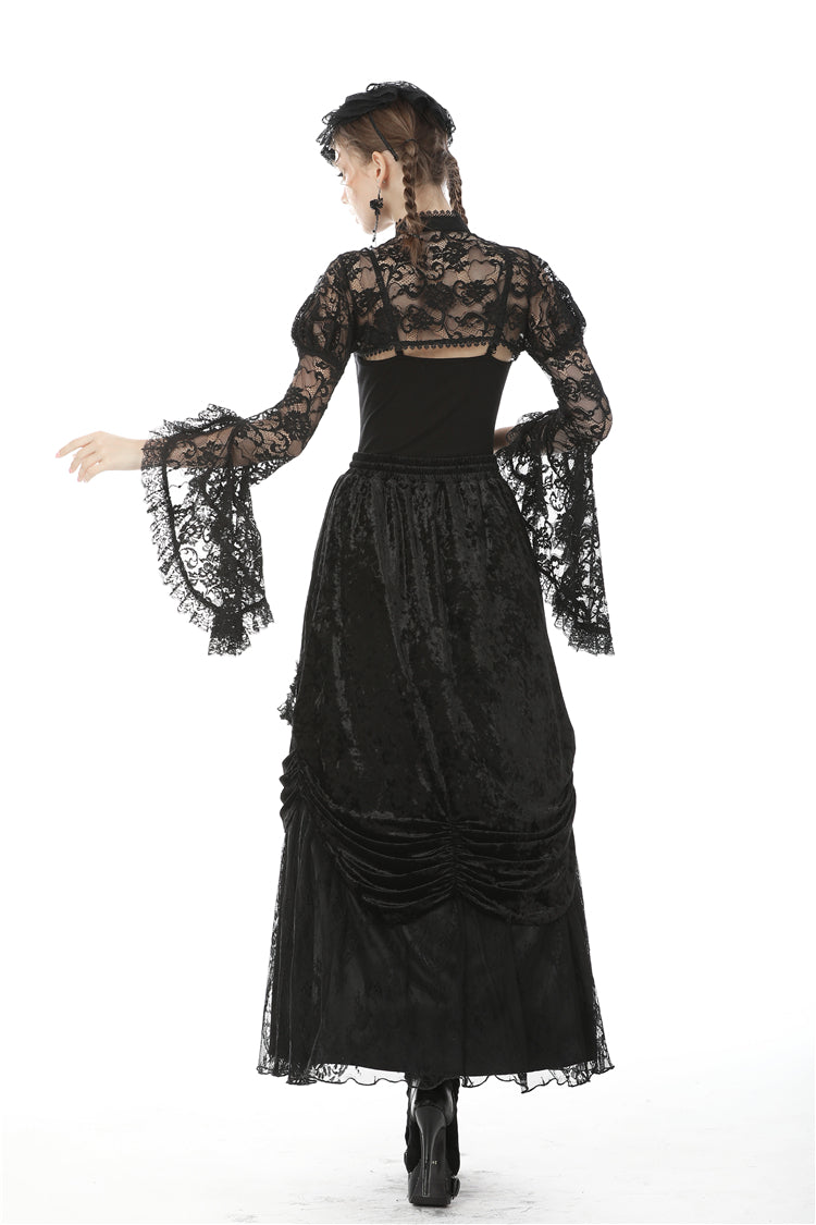 Black Long Puff Sleeves Sheer Floral Lace Lace-Up Women's Gothic Cape