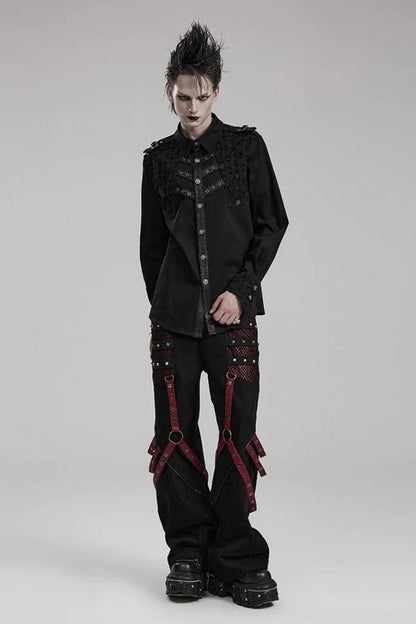 Black Hollow Hole Stitching Mens Steampunk Blouse