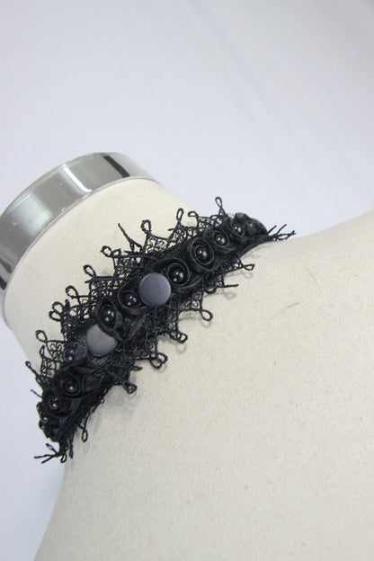 Black Lace Jacquard Jewel Pins Men's Gothic Tie