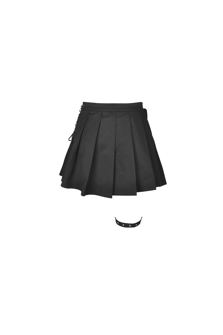 Black Lace-Up Irregular Hem Pleated Women's Punk Skirt with Side Bag