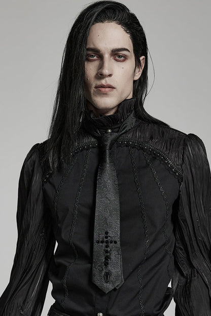 Black Cross Spike Print Embroidery Men's Gothic Tie