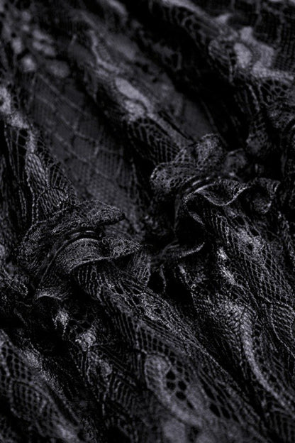 Black Long Puff Sleeves Spliced Lace Lace-Up Women's Gothic Vintage Velvet Wedding Dress