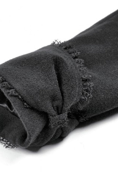 Black Floral Embroidered Peter Pan Collar Long Sleeves Bowknot Women's Gothic Coat