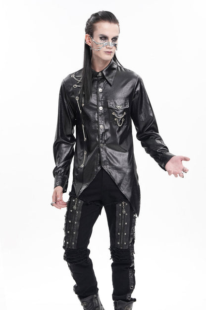 Black Long Sleeves Chain Eyelets Skull Men's Gothic Blouse