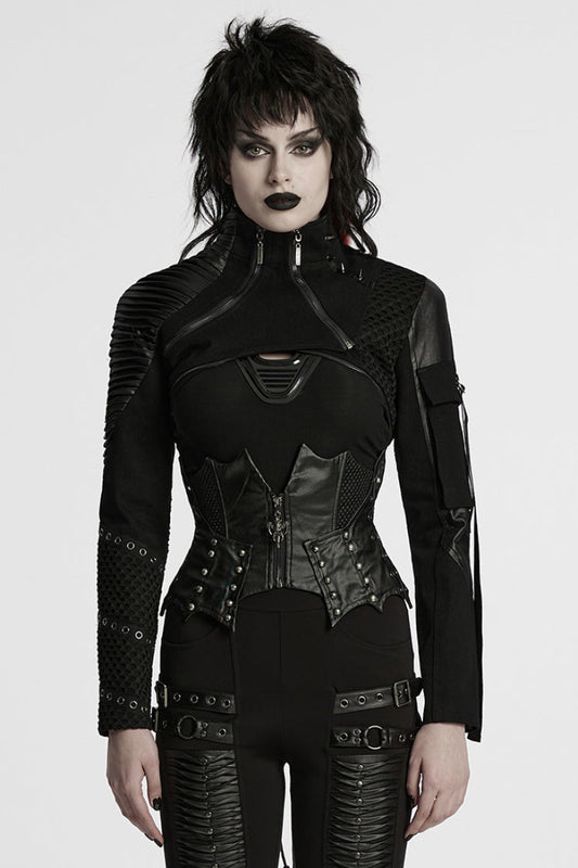 Black Batlike Stitching Zipper Women's Punk Underbust Corset