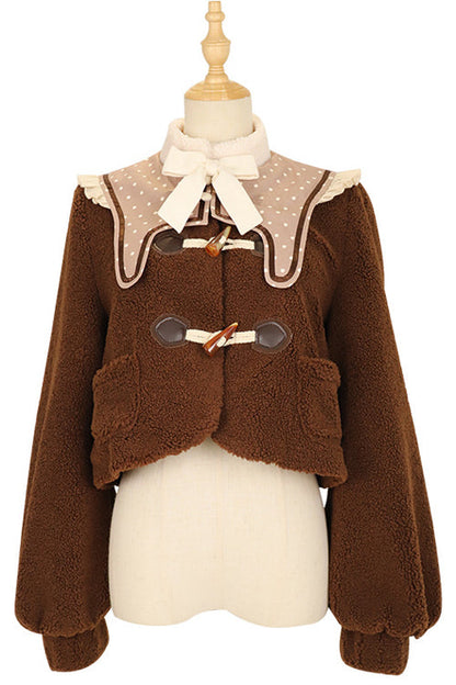 Beige Round Collar Lantern Sleeves Cute Bear Sweet Lolita OP Dress