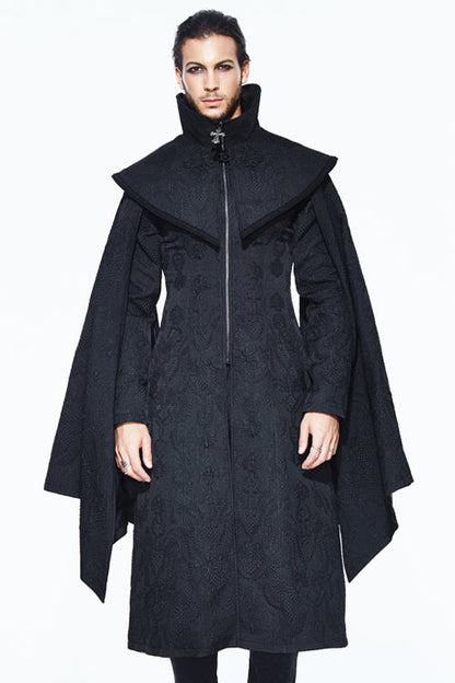 Black Gothic Pattern Mens Coat With Shawl Collar