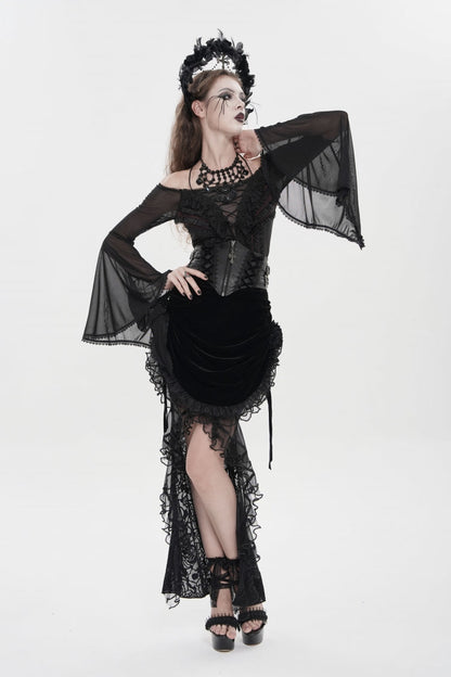 Black Crochet Lace-Up Slim Zippered Women's Gothic Accessory Zip Girdle