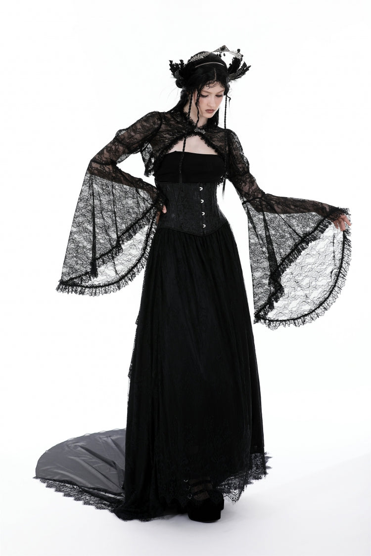 Black Long Flared Sleeves Ruffled Lace Women's Gothic Cape