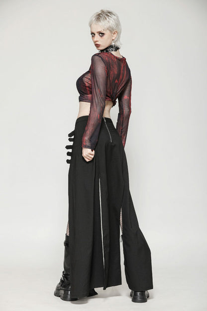 Black Buckled Zippered Women's Punk Side Slit Long Skirt