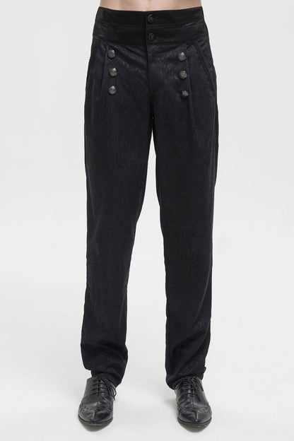 Black High Waist Jacquard Double Breasted Vintage Men's Punk Trousers