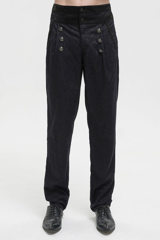 Black High Waist Jacquard Double Breasted Vintage Men's Punk Trousers