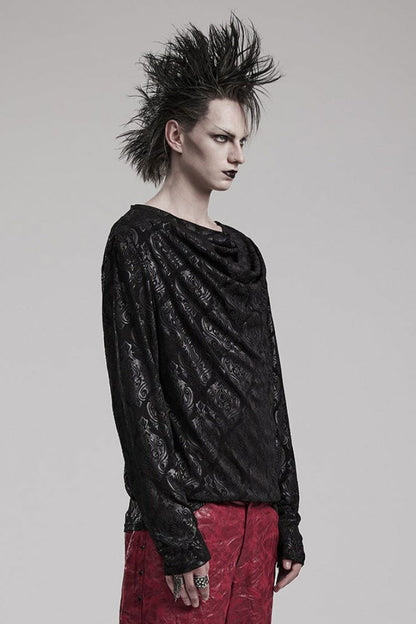 Black Long Sleeves Print Mens Gothic T-Shirt