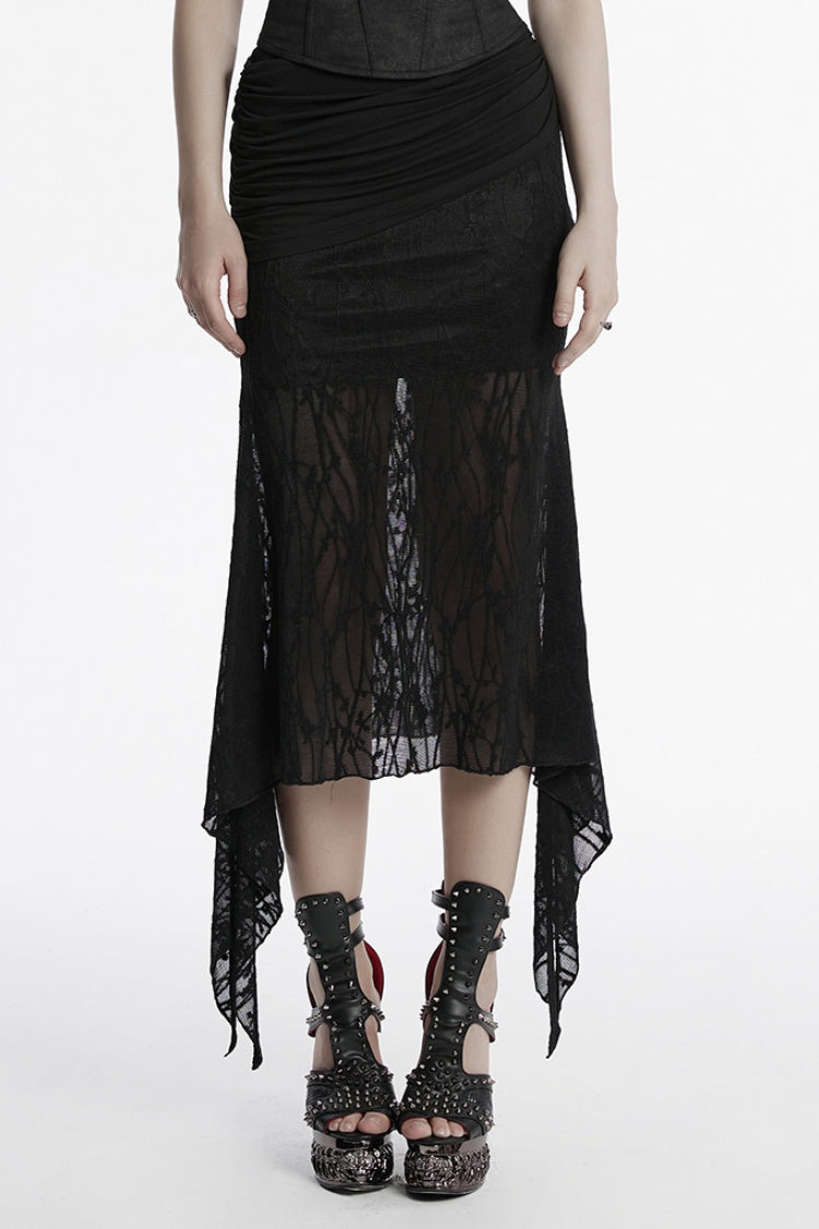 Black Irregular Mesh Ruched Women's Punk Fishtail Skirt