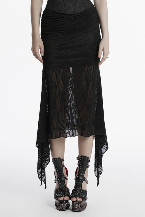 Black Irregular Mesh Ruched Women's Punk Fishtail Skirt