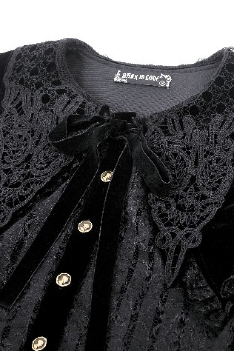 Black Long Sleeves Lace Women's Gothic Velvet Short Dress