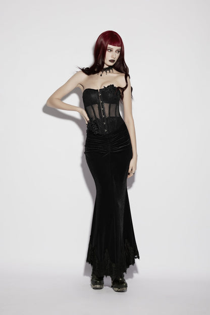 Black Embroidered Lace Lace-Up Slim Sheer Strappy Women's Gothic Corset