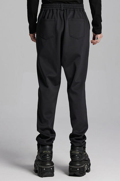 Black Leather Trim Stitching Rivet Men's Punk Pants