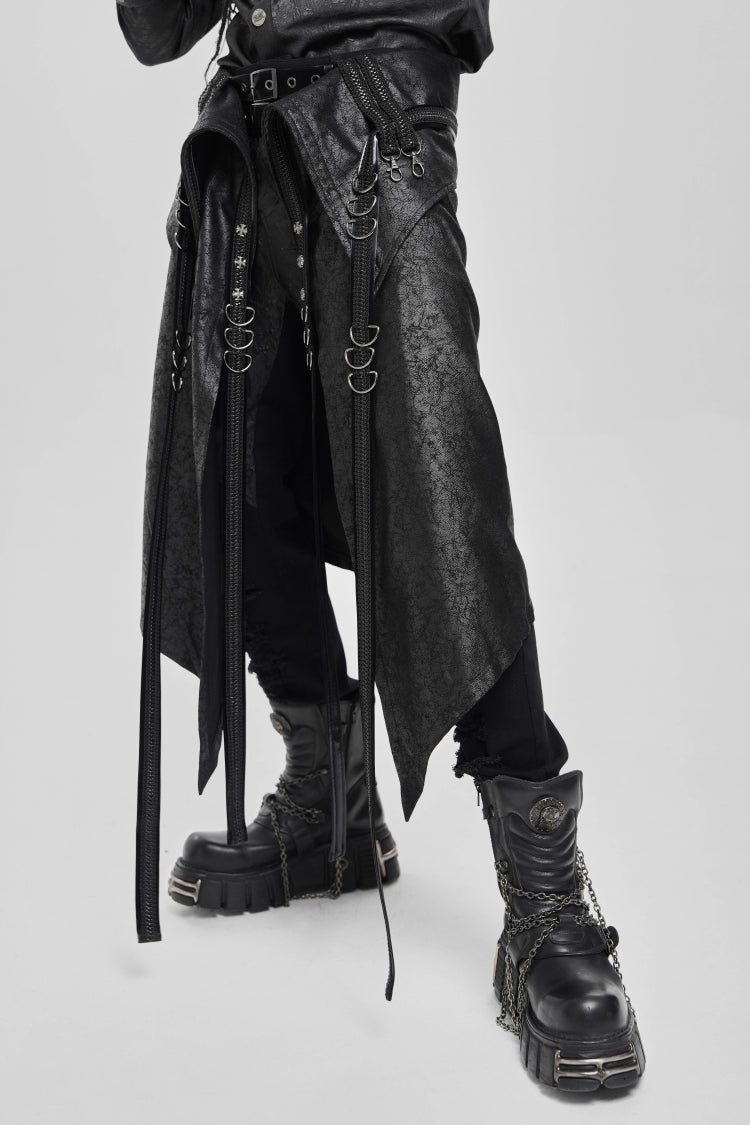 Black D-ring Buckle Zipper Men's Punk Skirt