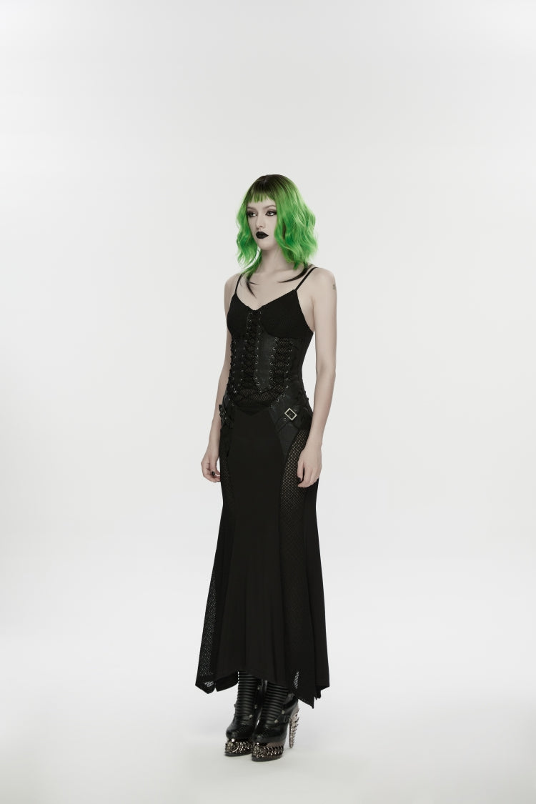 Black Lace-Up Buckled Eyelet Women's Punk Jsk Dress