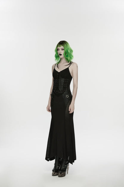 Black Lace-Up Buckled Eyelet Women's Punk Jsk Dress