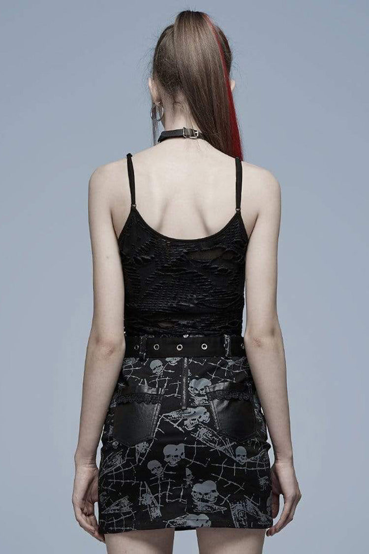 Black Gothic Daily Stretch Knit Metal Skull Decoration Sexy Women's Camisoles