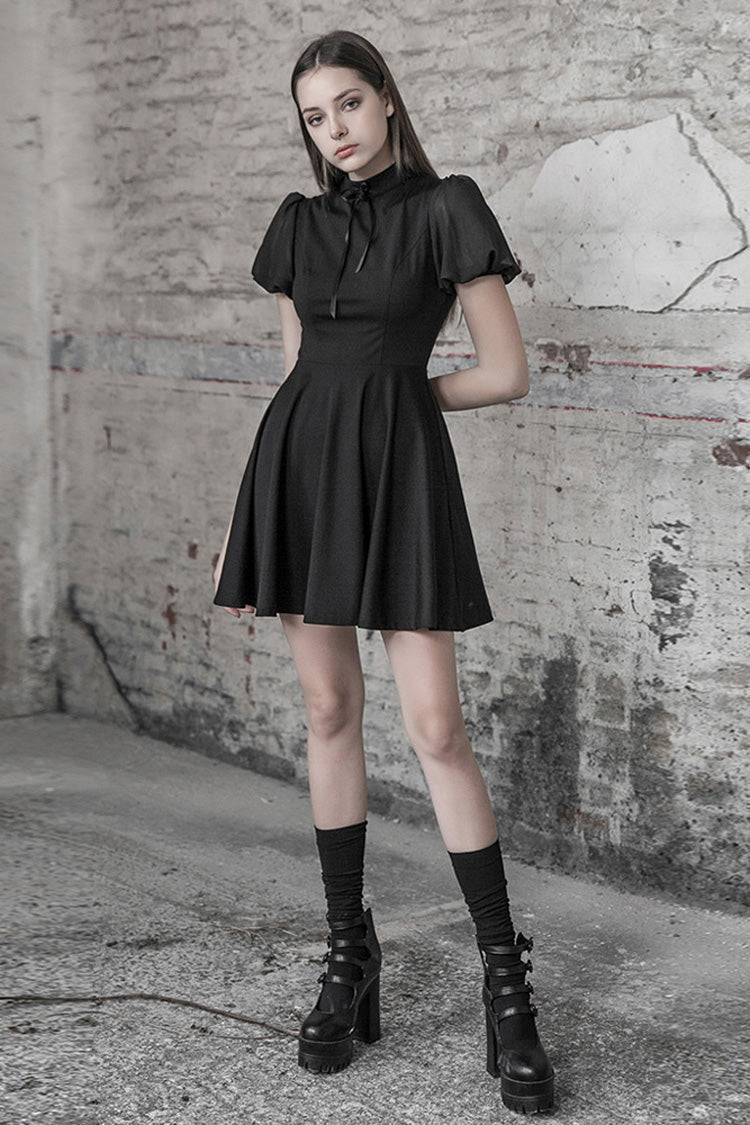 Black Heart Shaped Hollow High Waist Bow Women's Steam Punk Dress
