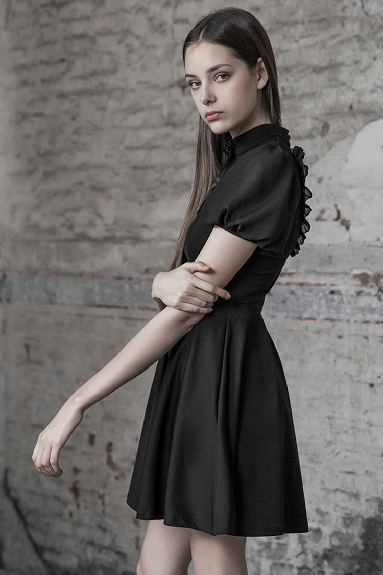 Black Heart Shaped Hollow High Waist Bow Women's Steam Punk Dress