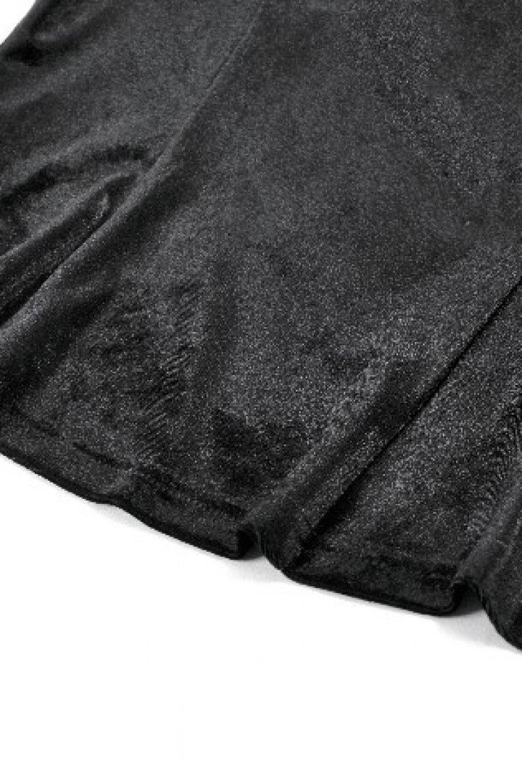 Black Multi-Layered Long Flare Sleeves Embroidered Sheer Mesh Splice Velvet Women's Gothic Top