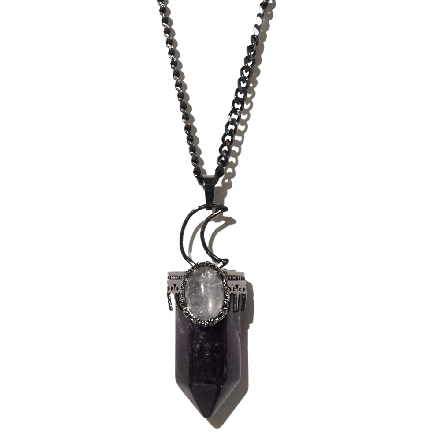 Amethyst + Clear Quartz Moon Necklace