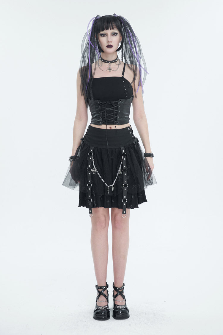 Black Knit Adjustable String Women's Punk Bandeau Camisole