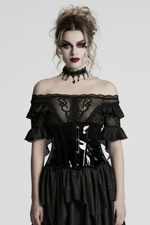 Black Patent Leather Women's Gothic Underbust Corset