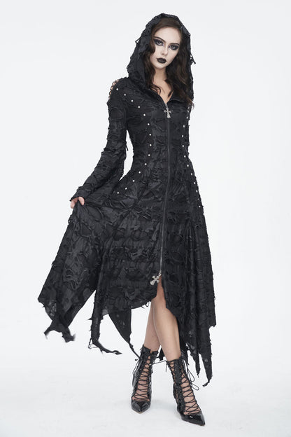 Black Long Trumpet Sleeves Irregular Hooded Womens Gothic Dress