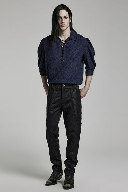 Black Jacquard 3D Print Lace Men's Gothic Pants