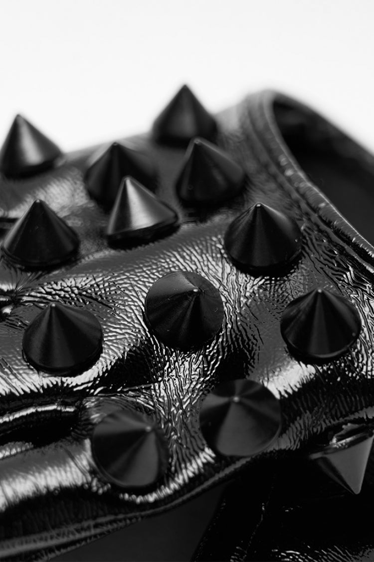 Black Leather Rivets Women's Steampunk Gloves