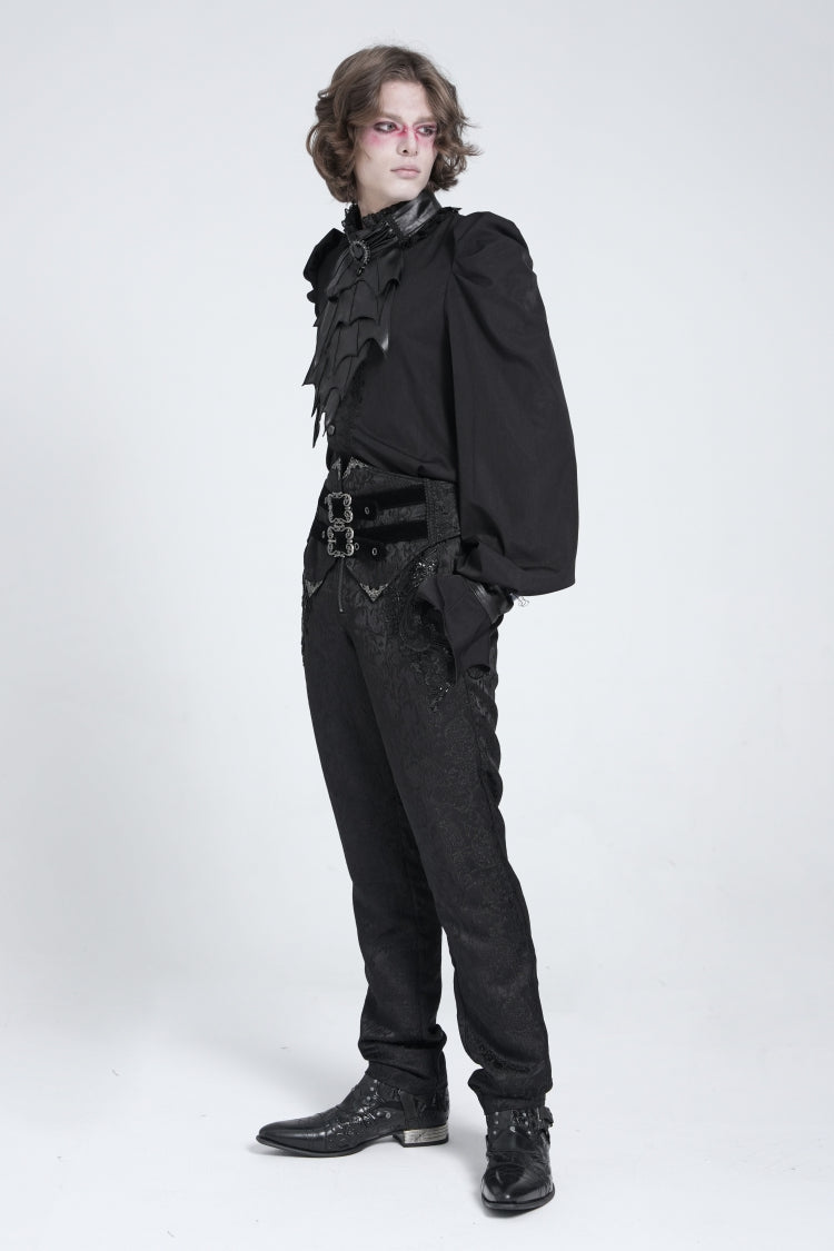 Black Double Buckles High Waisted Embroidery Men's Gothic Suit Pants