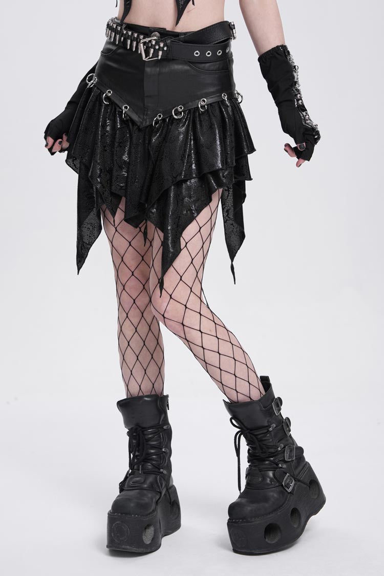 Black High Waisted Ruffle Irregular Women's Punk Skirt