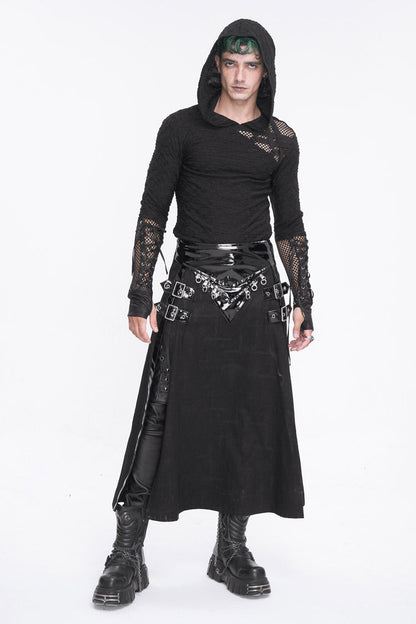 Black Patent Leather Splice Split Men's Punk Skirt