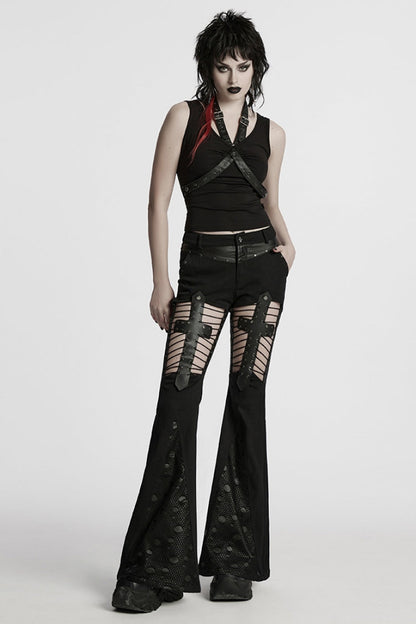 Black Halterneck Sleeveless Buckle Strap Women's Punk Vest