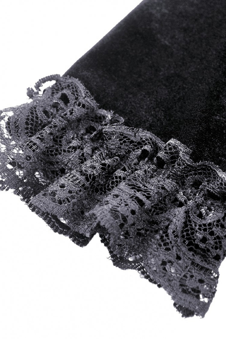 Black Lace Long Puff Sleeves Women's Gothic Velet Dress