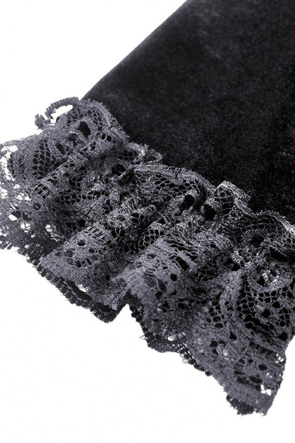 Black Lace Long Puff Sleeves Women's Gothic Velet Dress