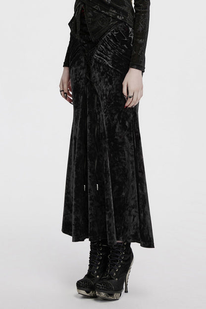 Black High Waisted Lace-Up Women's Gothic Fishtailed Skirt
