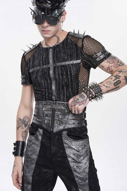 Black Multi-Layered Studded Zippered Eyelet Men's Punk Cool  Girdle