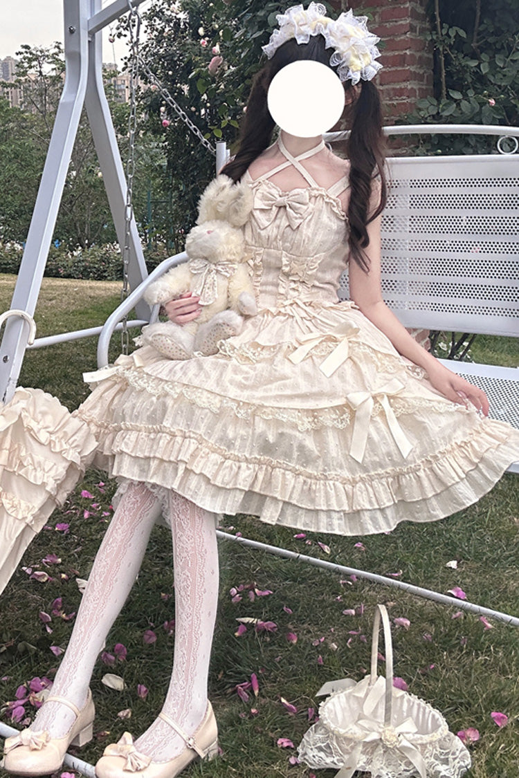 Apricot [Miss Pearl] Sleeveless Double-Layered Bowknot Lace Lace-Up Sweet Lolita Jsk Dress