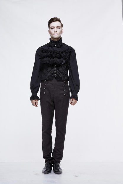 Black Metal Mushroom Button Waist Loop Jacquard Short Men's Gothic Waistcoat