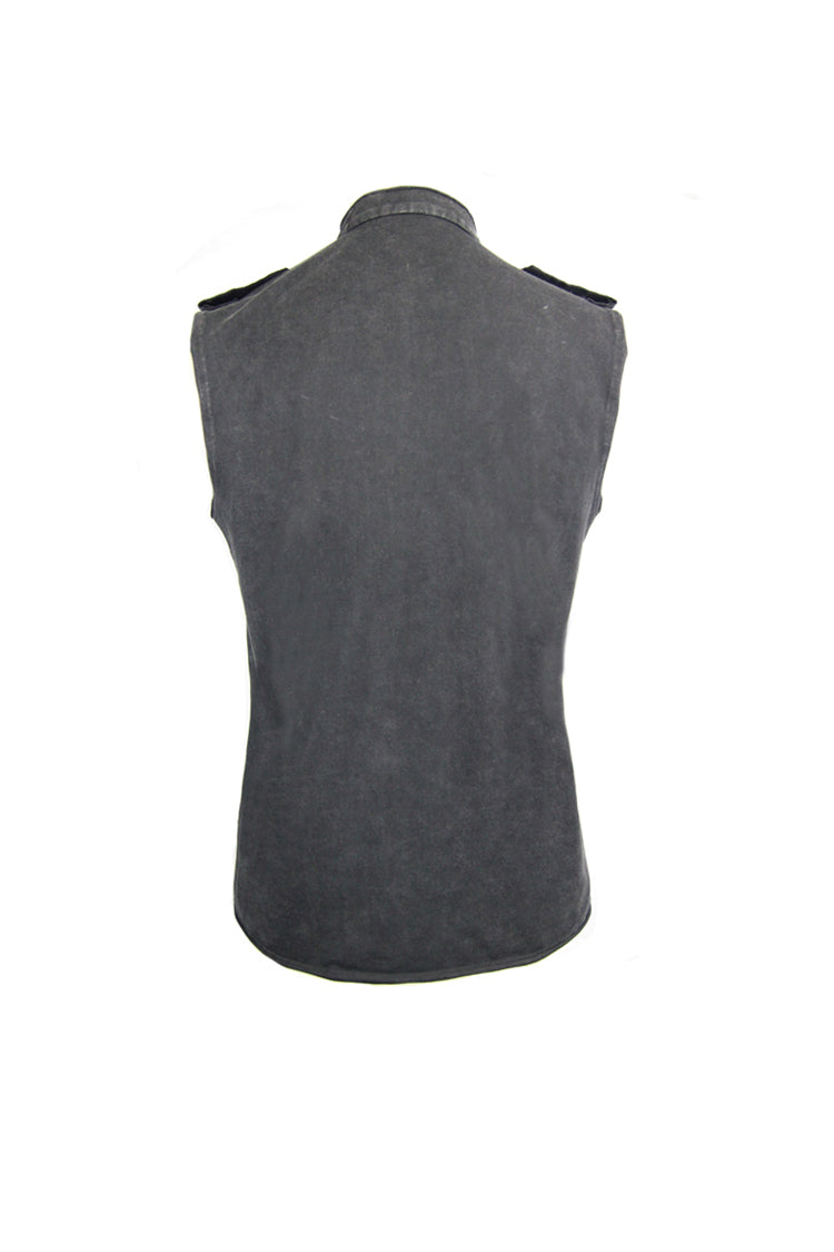 Black Military Uniform Style Chest Chinese Frog Button Sleeveless Men's Punk T-Shirt