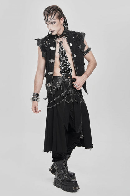 Black Buckle Chain Eyelet Men's Punk Skirt